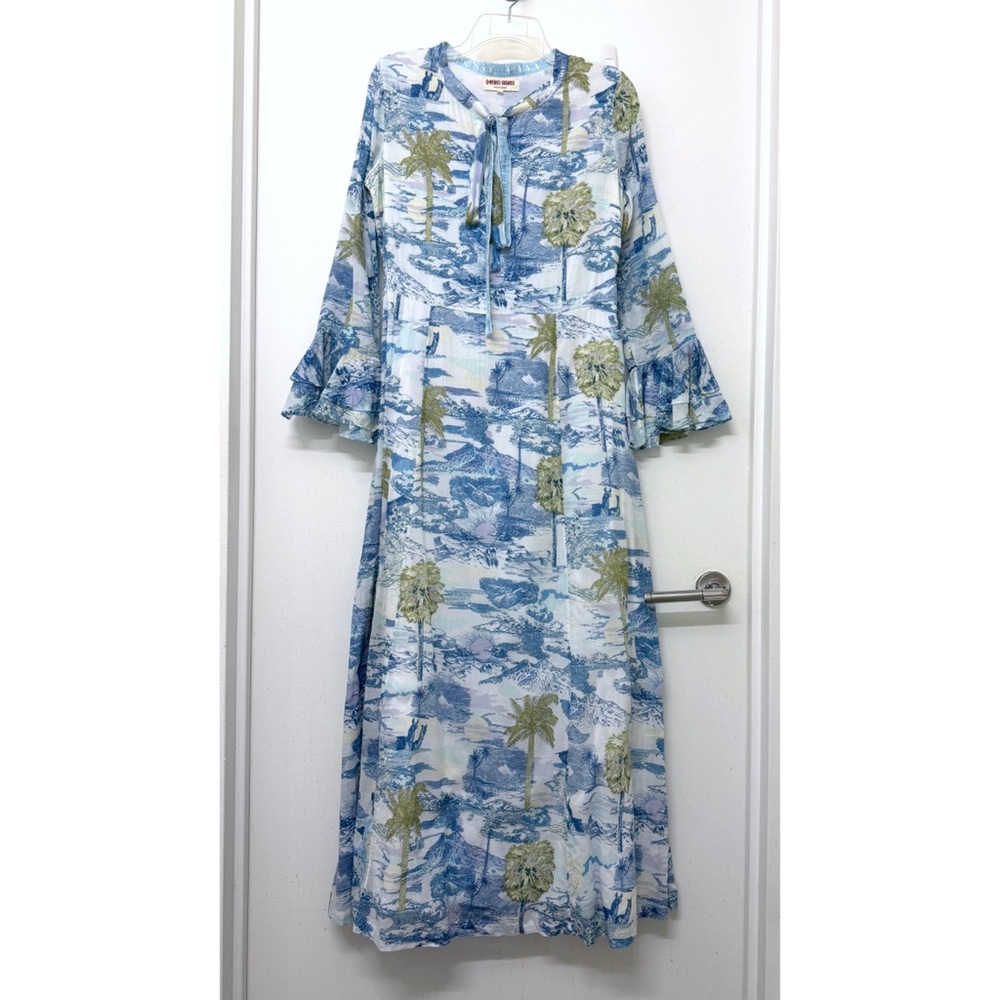 Emporio Sirenuse Tracey Vesuvius Caftan Maxi Dress Blue Volcano Floral Print M L - Picture 2 of 16